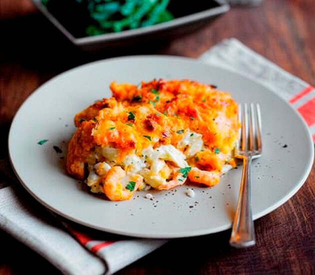 Norwegian Haddock & Prawn fish pie with sweet potato mash