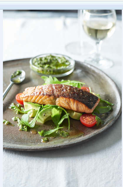 Seared Salmon with Avocado and Salsa Verde
