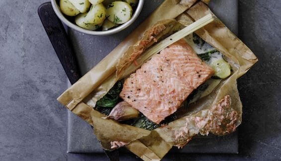 Papillote of Norwegian Fjord Trout Scented with Lemongrass, Garlic and Ginger in Creamy Coconut Sauce