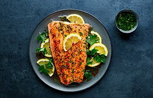 Grilled Norwegian fjord trout with lemon and herb marinade