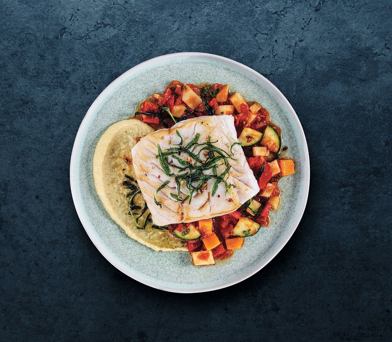 Norwegian Skrei with Polenta and Ratatouille
