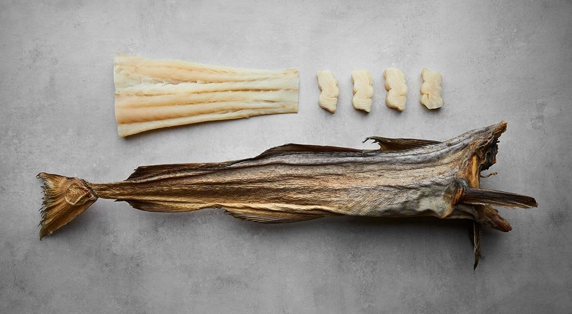Norwegian stockfish on grey background